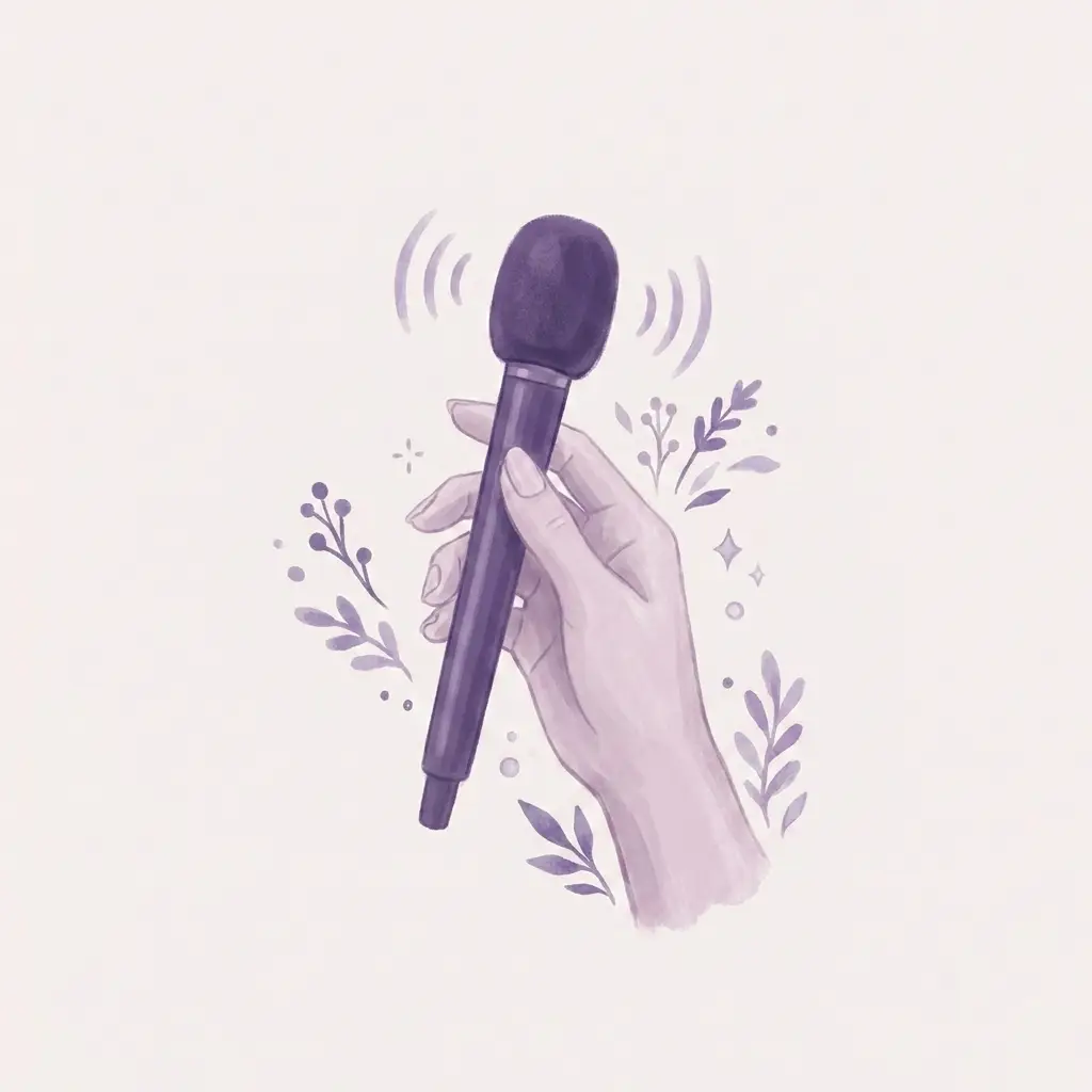 Ilustración: mano sosteniendo un micrófono de entrevista