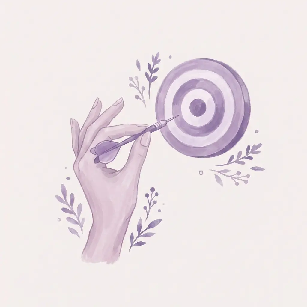 Ilustración: mano lanzando un dardo hacia una diana